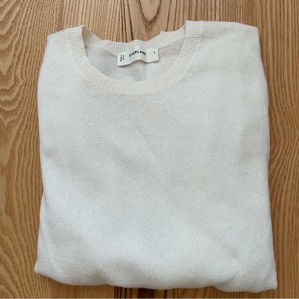 Everlane The Classic Crew in Cashmere, Bone, size small
